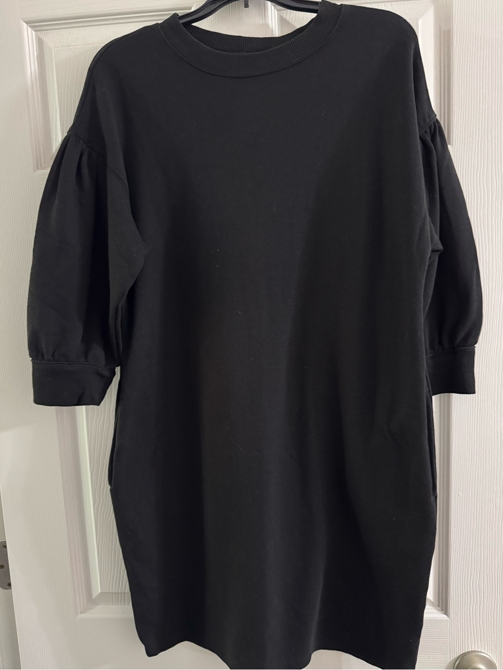 Black Puff Sleeve Sweatshirt Dress